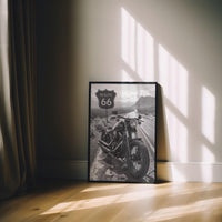 Route 66 Poster, Black and White Route 66 Print, Harley Davidson Photography, American Roadtrip Decor, Harley Davidson print