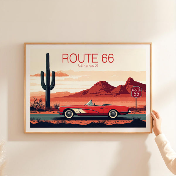 Route 66 Poster, Route 66 United States Wall Art, Main Street of America Travel Print, Birthday Gifts, Wedding Gifts