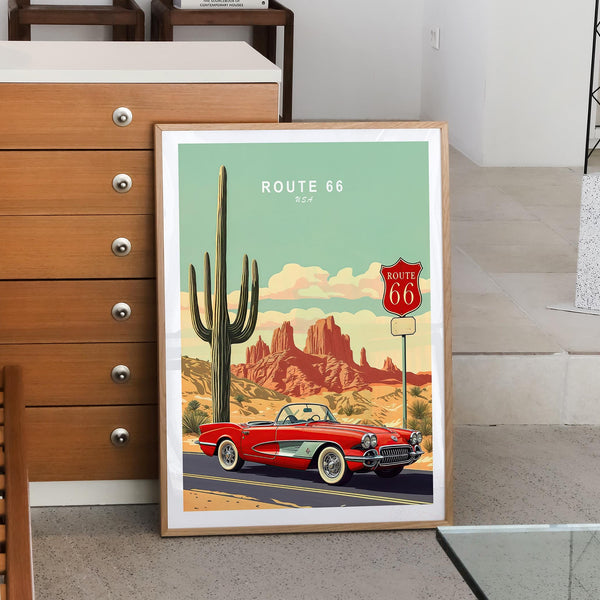 Route 66 Custom Travel Poster, USA Travel Wall Art, Main Street of America Travel Print, Birthday Present, Wedding Present