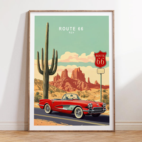 Route 66 Custom Travel Poster, USA Travel Wall Art, Main Street of America Travel Print, Birthday Present, Wedding Present