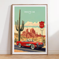 Route 66 Custom Travel Poster, USA Travel Wall Art, Main Street of America Travel Print, Birthday Present, Wedding Present