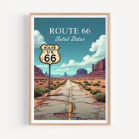 Route 66 Poster, Personalized Route 66 Travel Poster, America Vintage Poster, Illustration, Wall Art, Decoration Wall Art, USA Gift