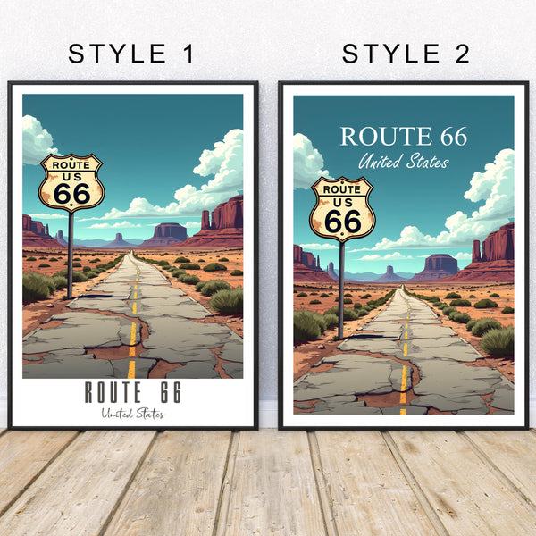 Route 66 Poster, Personalized Route 66 Travel Poster, America Vintage Poster, Illustration, Wall Art, Decoration Wall Art, USA Gift