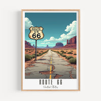 Route 66 Poster, Personalized Route 66 Travel Poster, America Vintage Poster, Illustration, Wall Art, Decoration Wall Art, USA Gift