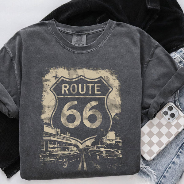 Route 66 Shirt, Historic Highway, Comfort Colors T-Shirt, Hoodie, Sweatshirt, Long Sleeve, Kids Tee, Road Trip Adventure