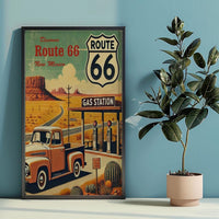 Route 66 Travel Poster: Vintage Ford Truck, New Mexico Desert Art