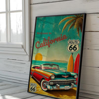 Route 66 California Coast Travel Poster: Retro Road Trip Wall Art
