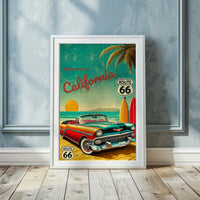 Route 66 California Coast Travel Poster: Retro Road Trip Wall Art