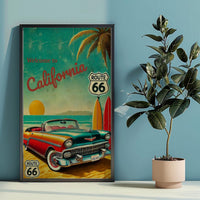 Route 66 California Coast Travel Poster: Retro Road Trip Wall Art