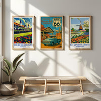 Vintage Route 66 Poster: Retro Ford Truck, New Mexico Travel Art