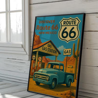 Vintage Route 66 Poster: Retro Ford Truck, New Mexico Travel Art