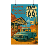 Vintage Route 66 Poster: Retro Ford Truck, New Mexico Travel Art