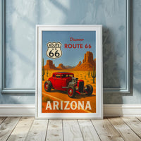 Route 66 Hot Rod Art Print: Vintage Arizona Travel Poster