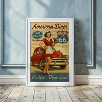 Vintage Route 66 Diner Poster: 1950s Retro Americana Wall Art