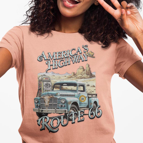 Route 66 Americas Highway Vintage Tee - Retro Travel Shirt, The Mother Road, Gift for Travelers, Motorcycle Road Trip, Road Trip T-Shirt