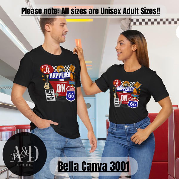 It Happened On Route 66, Retro Classic Diner Collection, One Of A Kind, Arizona, Oklahoma, Western, US Map, Road Trip Shirt, Route 66 Sign