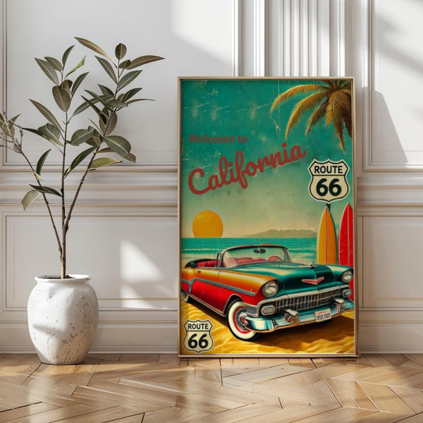 Route 66 California Coast Travel Poster: Retro Road Trip Wall Art