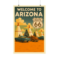 Vintage Route 66 Arizona Travel Poster, Wigwam Motel Teepee Cabins Illustration