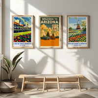 Vintage Route 66 Arizona Travel Poster, Wigwam Motel Teepee Cabins Illustration