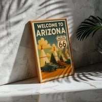 Vintage Route 66 Arizona Travel Poster, Wigwam Motel Teepee Cabins Illustration