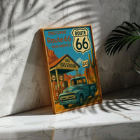 Vintage Route 66 Poster: Retro Ford Truck, New Mexico Travel Art