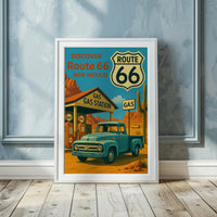 Vintage Route 66 Poster: Retro Ford Truck, New Mexico Travel Art