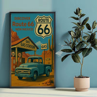 Vintage Route 66 Poster: Retro Ford Truck, New Mexico Travel Art