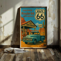Vintage Route 66 Poster: Retro Ford Truck, New Mexico Travel Art