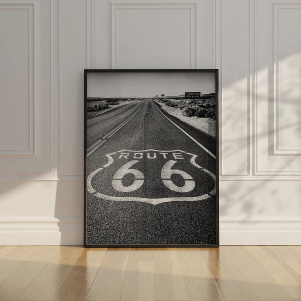 Historic Route 66 Poster | Vintage Route 66 Art for AirBnB Decor | Black and White Wall Print for Condo
