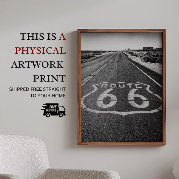 Historic Route 66 Poster | Vintage Route 66 Art for AirBnB Decor | Black and White Wall Print for Condo