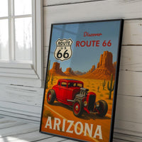Route 66 Hot Rod Art Print: Vintage Arizona Travel Poster