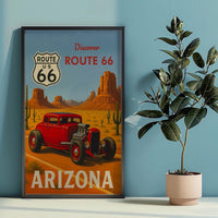 Route 66 Hot Rod Art Print: Vintage Arizona Travel Poster