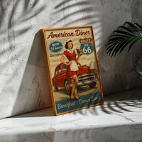 Vintage Route 66 Diner Poster: 1950s Retro Americana Wall Art