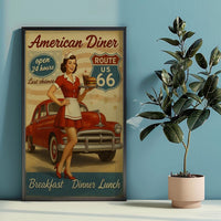 Vintage Route 66 Diner Poster: 1950s Retro Americana Wall Art