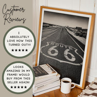 Historic Route 66 Poster | Vintage Route 66 Art for AirBnB Decor | Black and White Wall Print for Condo
