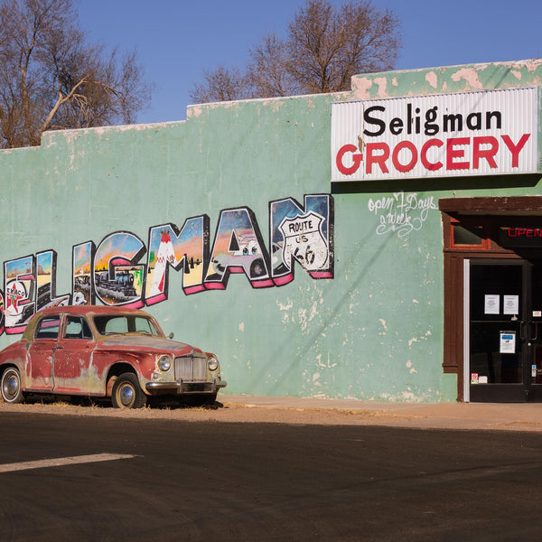 Route 66 Wall Art – Seligman Grocery Print – Retro Car Photography – Americana Mural Decor – Vintage Arizona Road Trip Photo