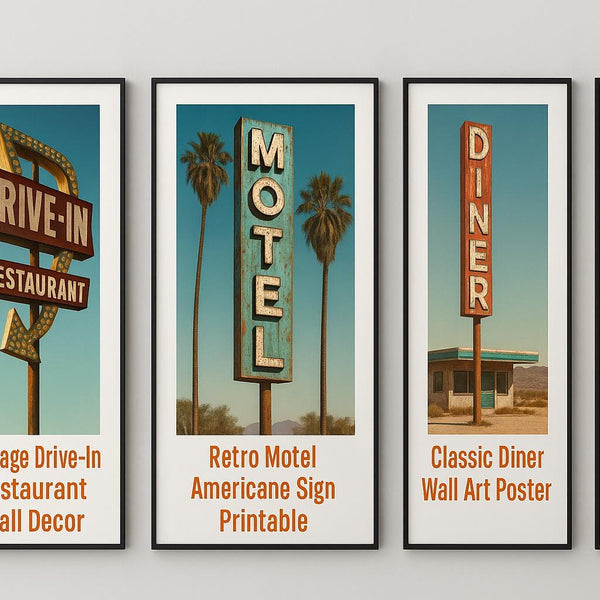 Route 66 Retro Gas Station Print – Vintage Americana Wall Art – Digital Download