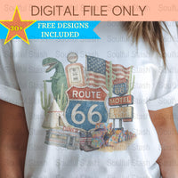 Route 66 PNG, Retro America Clipart, Vintage USA Shirt Graphic, T-Shirt Digital, Road Trip, Patriotic Gift Idea, Vacation Sublimation Design