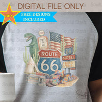 Route 66 PNG, Retro America Clipart, Vintage USA Shirt Graphic, T-Shirt Digital, Road Trip, Patriotic Gift Idea, Vacation Sublimation Design