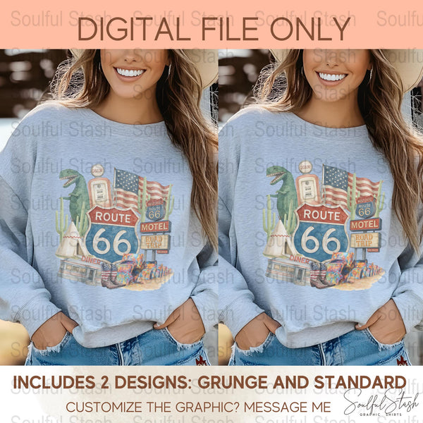 Route 66 PNG, Retro America Clipart, Vintage USA Shirt Graphic, T-Shirt Digital, Road Trip, Patriotic Gift Idea, Vacation Sublimation Design