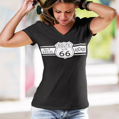 Route 66 V-Neck T-Shirt: Vintage Travel Graphic Tee