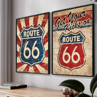 Route 66 Wall Art Printable Retro Travel Poster Vintage Road Sign Decor Route 66 Print Set Americana Garage Wall Art Instant Download