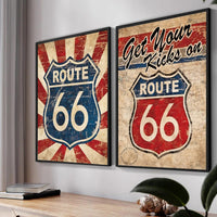 Route 66 Wall Art Printable Retro Travel Poster Vintage Road Sign Decor Route 66 Print Set Americana Garage Wall Art Instant Download