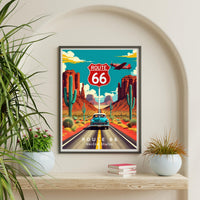 Route 66 United States Printable Wall Art – Retro Car Poster – Vintage Travel Artwork – Digital Download – Desert Landscape Print