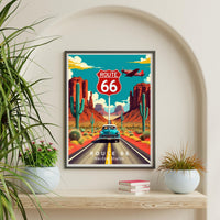 Route 66 United States Printable Wall Art – Retro Car Poster – Vintage Travel Artwork – Digital Download – Desert Landscape Print