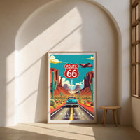 Route 66 United States Printable Wall Art – Retro Car Poster – Vintage Travel Artwork – Digital Download – Desert Landscape Print