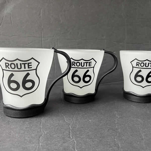 Vintage Frosted Glass Route 66 Mugs Set of 5 * New * Unused