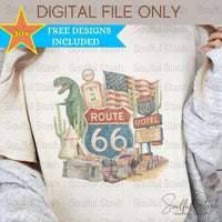 Route 66 PNG, Retro America Clipart, Vintage USA Shirt Graphic, T-Shirt Digital, Road Trip, Patriotic Gift Idea, Vacation Sublimation Design