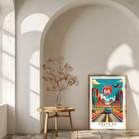 Route 66 United States Printable Wall Art – Retro Car Poster – Vintage Travel Artwork – Digital Download – Desert Landscape Print