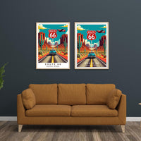 Route 66 United States Printable Wall Art – Retro Car Poster – Vintage Travel Artwork – Digital Download – Desert Landscape Print